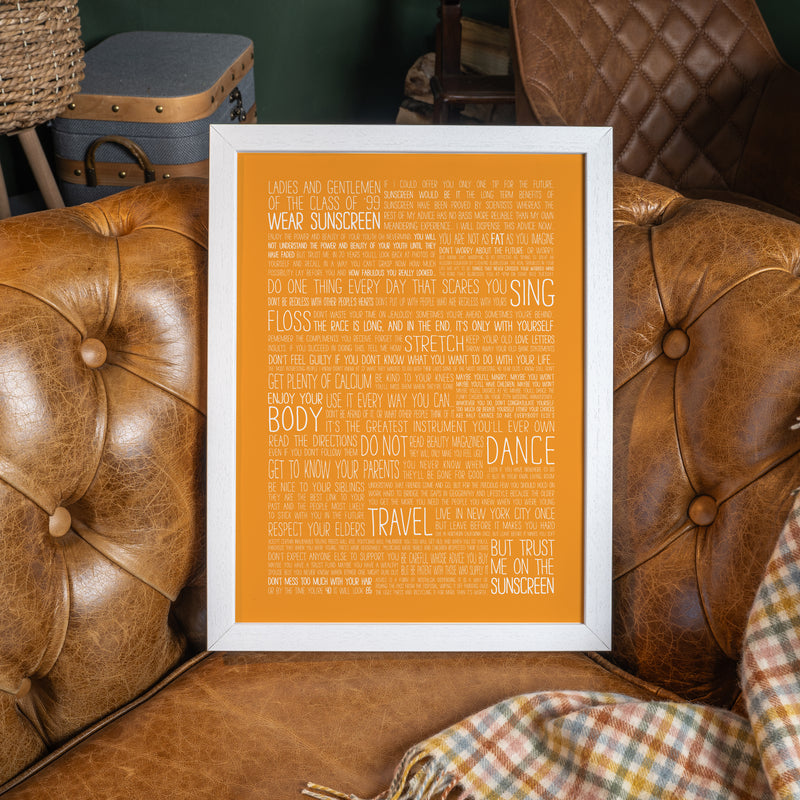 Graduation Gift - Baz Luhrmann Wear Sunscreen Class Of '99 Print - Leaving Or Good Luck Present