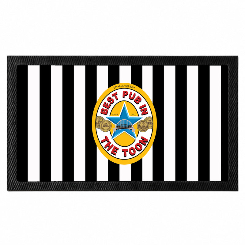 Personalised Best Pub in the Toon black and white bar mat