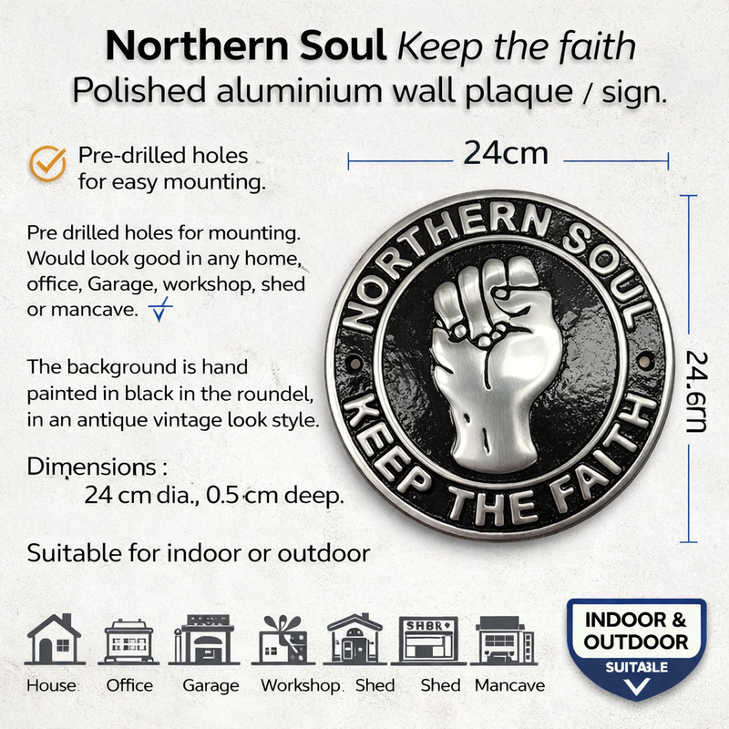 Northern Soul Keep The Faith Round Metal Wall Plaque