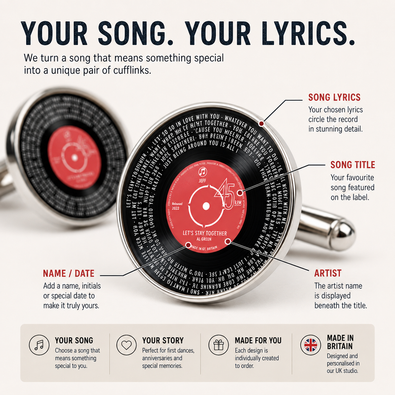 Personalised Vinyl Record Cufflinks – Your Song & Lyrics
