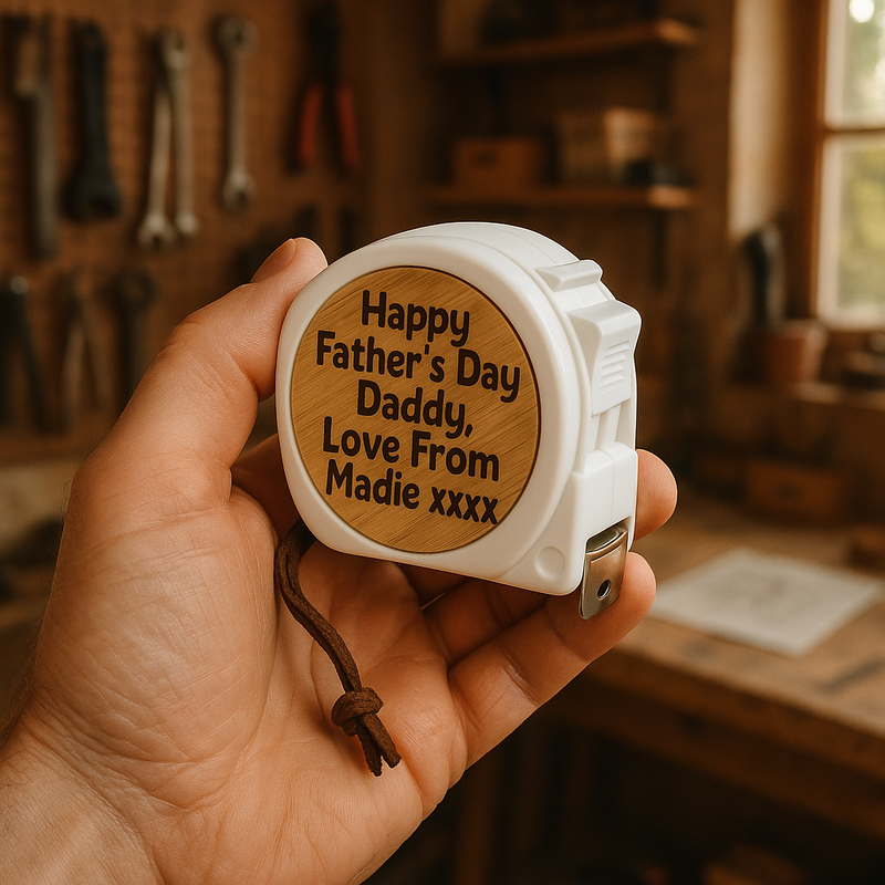 Tape Measure with Round Engraved Bamboo Panel