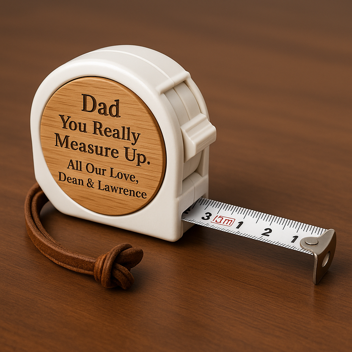 Tape Measure with Round Engraved Bamboo Panel