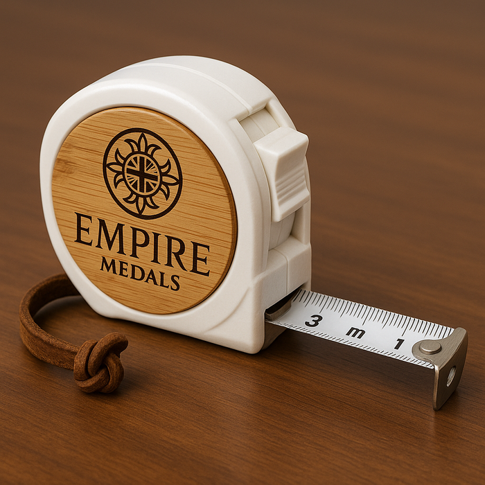 Tape Measure with Round Engraved Bamboo Panel