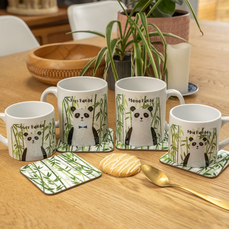 Panda Bear Personalised Mug and Coaster Set - Fun Mummy Daddy Baby Panda Family Gift - Mama Papa Toddler Mug Set Christmas Eve Present