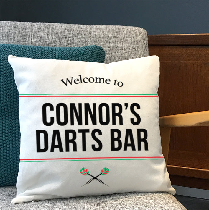 Personalised Darts Bar Cushion – Custom Name Home Bar Decor Gift