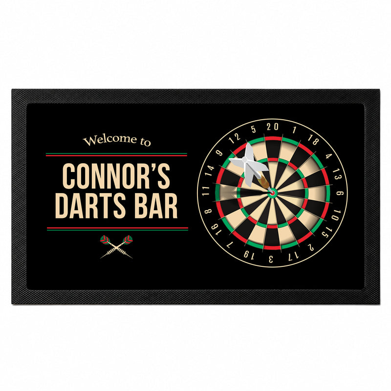 Personalised darts bar mat with custom name and dartboard design