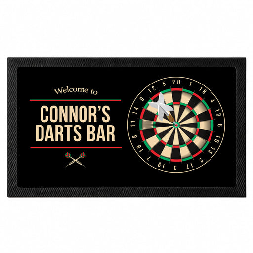 Personalised darts bar mat with custom name and dartboard design