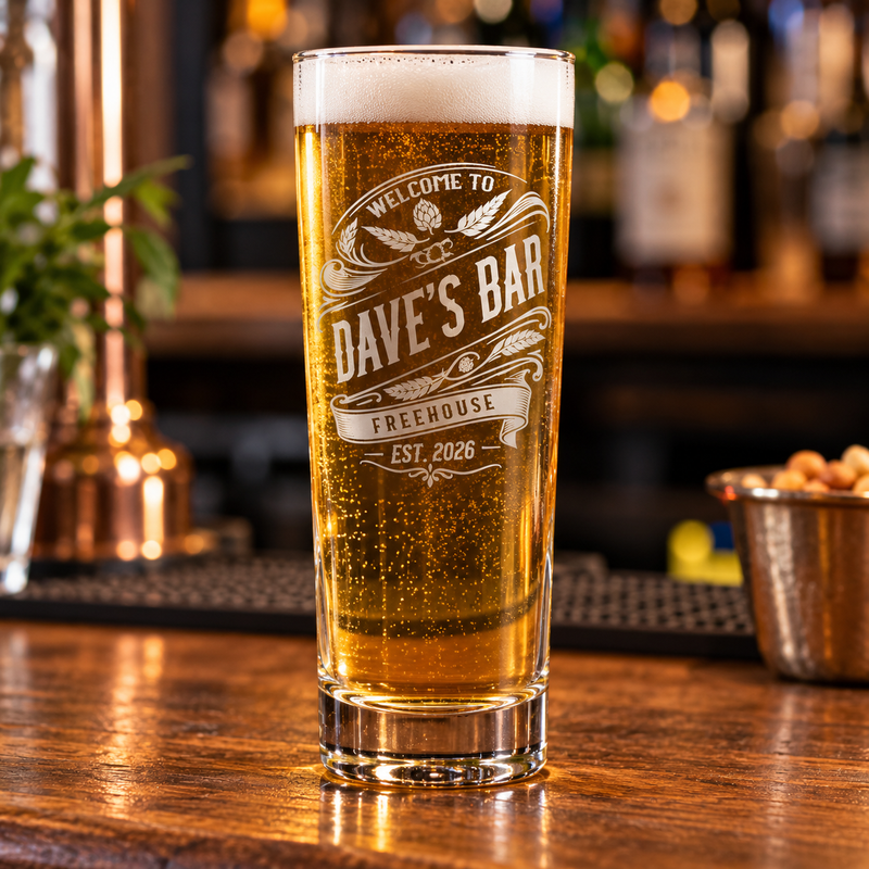 Personalised 315ml Beer Glass – Engraved Vintage Pub Design