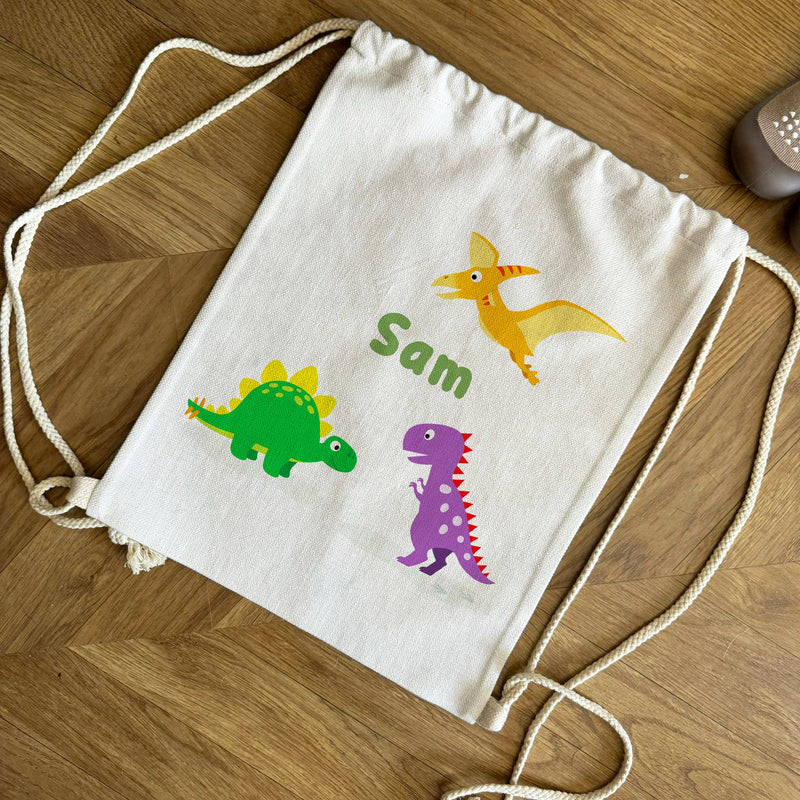 Personalised Dinosaur Drawstring Bag & Zip Pouch Pencil Case Set