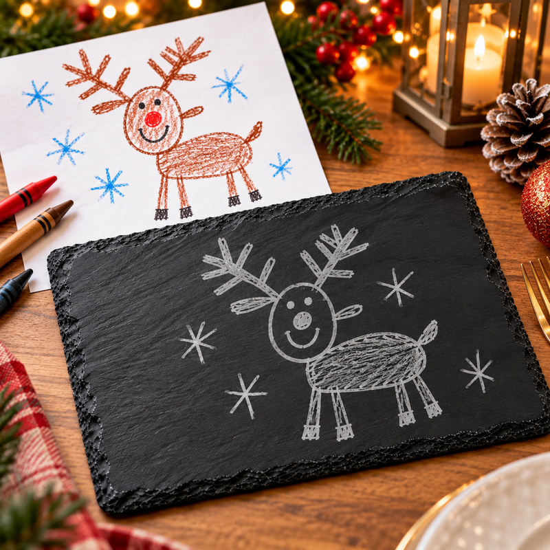 Your Child’s Drawing Christmas Placemat – Personalised Engraved Slate Keepsake
