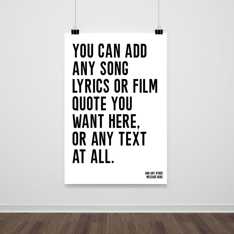 Custom Song Lyric Print – Bold Bright Typography Wall Art | Personalised Music Quote Poster | A5–A1 Print or Framed