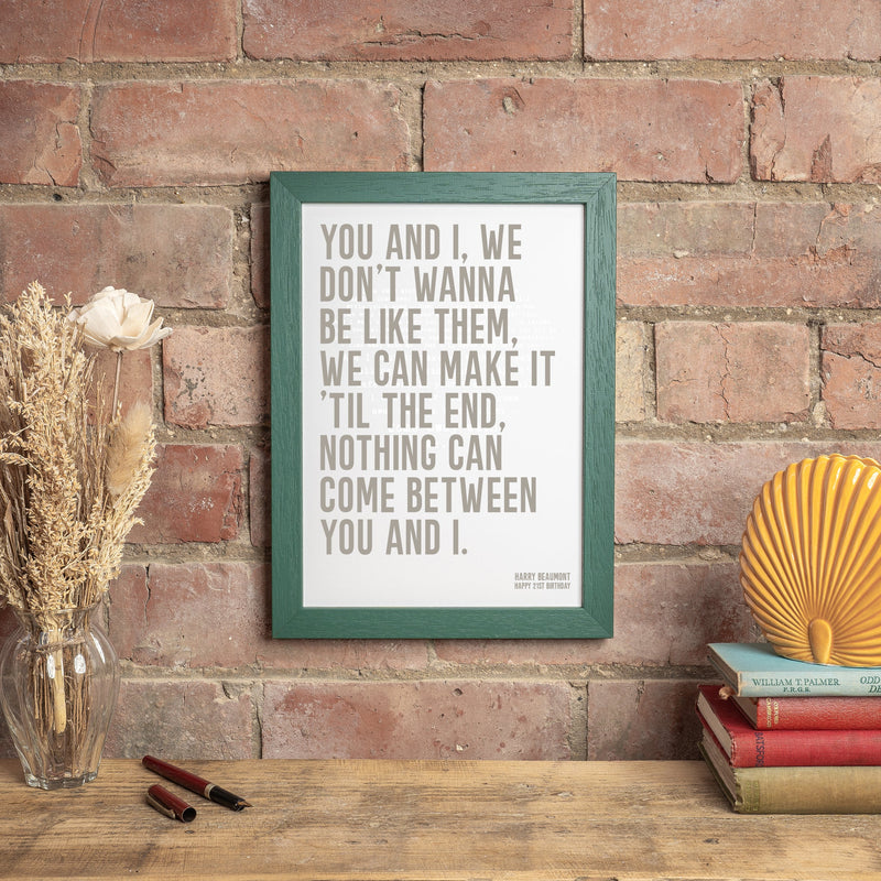 Custom Song Lyric Print – Bold Bright Typography Wall Art | Personalised Music Quote Poster | A5–A1 Print or Framed