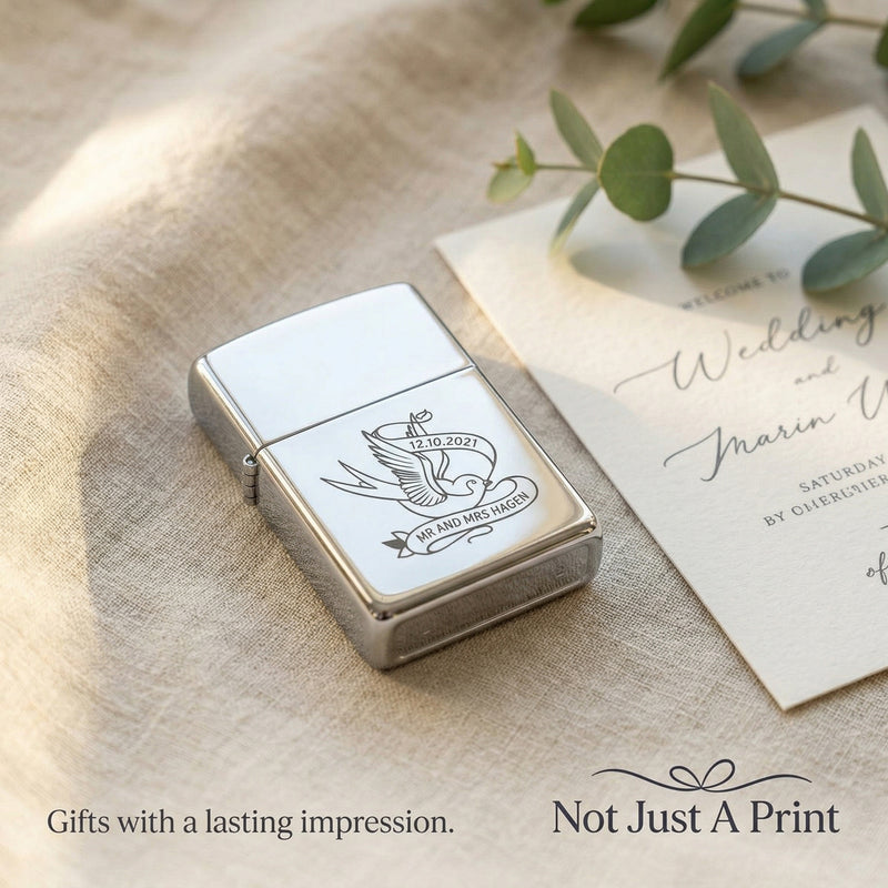 Personalised Wedding Lighter – Engraved Swallow Design Couple Gift