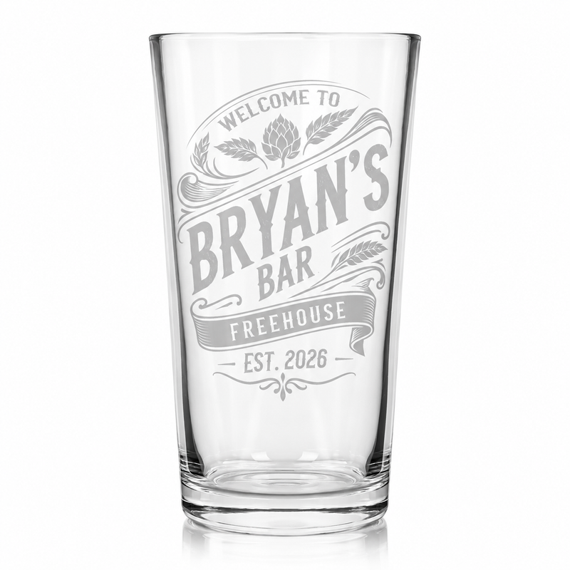 Personalised Vintage Pub Straight Pint Glass – Engraved Home Bar Beer Glass