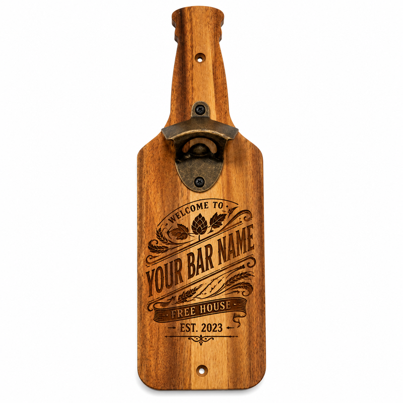 Personalised Wooden Bottle Opener – Engraved Vintage Pub Wall Sign