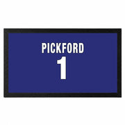 Personalised royal blue football bar mat with custom name and shirt number