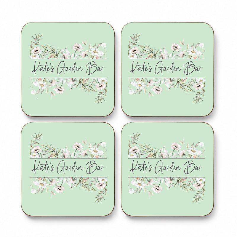 Personalised Garden Bar Coasters – Floral Home Bar Design – Set of 4