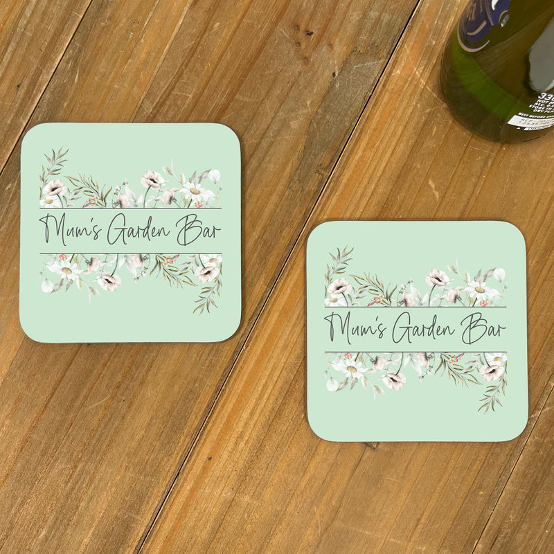 Personalised Garden Bar Coasters – Floral Home Bar Design – Set of 4
