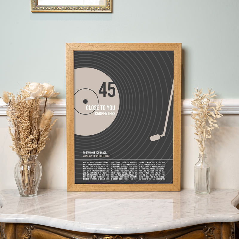 Gift For Birthday Or Wedding Anniversary - Personalised Song Lyrics Record Print - Typography Print For Him