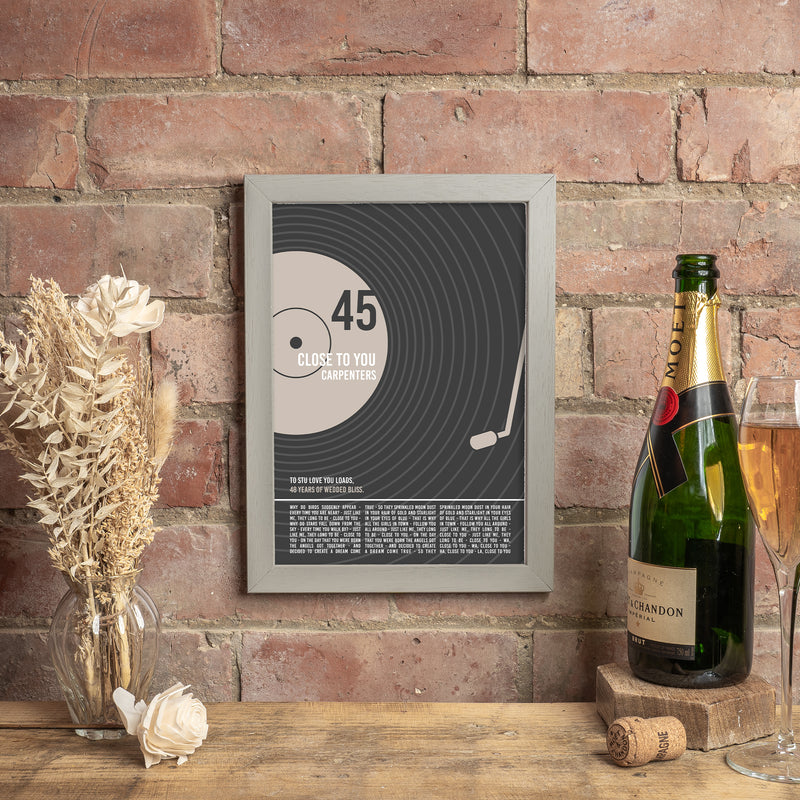 Gift For Birthday Or Wedding Anniversary - Personalised Song Lyrics Record Print - Typography Print For Him