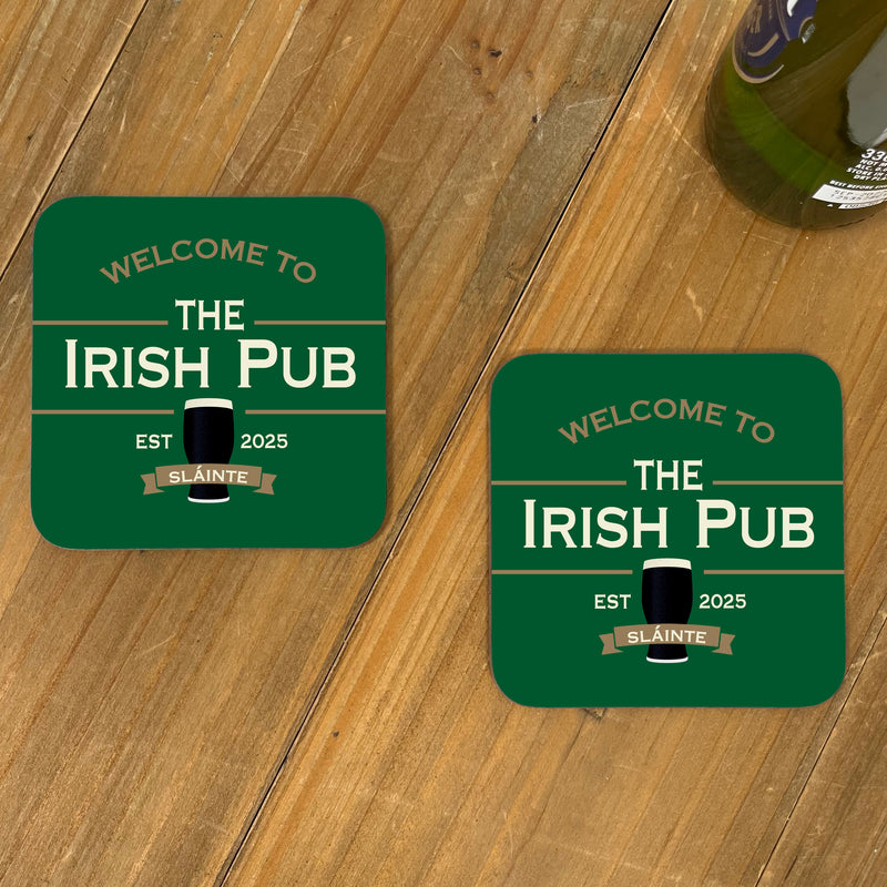 Personalised Irish Pub Coasters – Home Bar Gift Set of 4