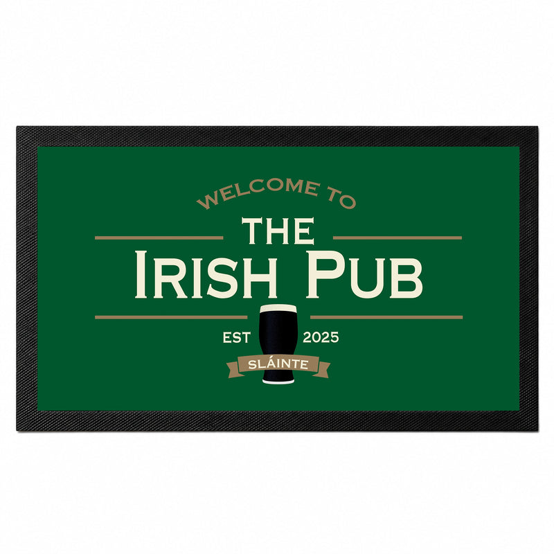 Personalised Irish pub bar mat with custom pub name and established year