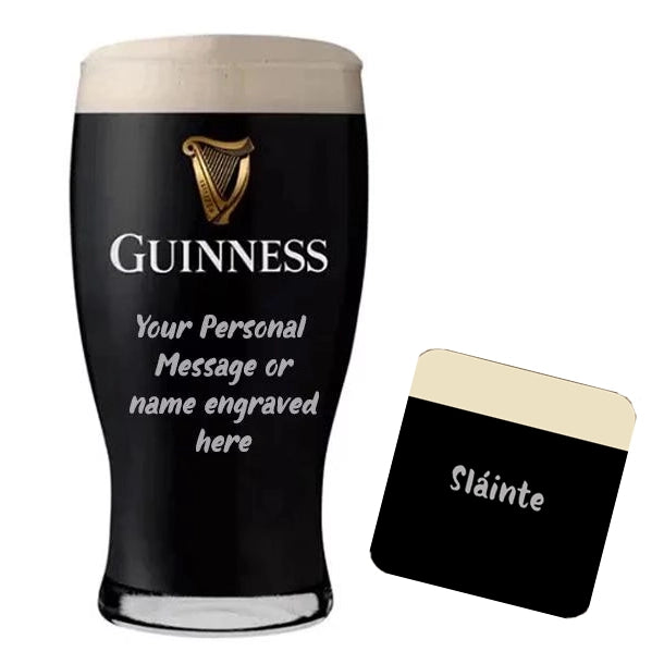 Personalised Guinness Pint Glass and Coaster Set