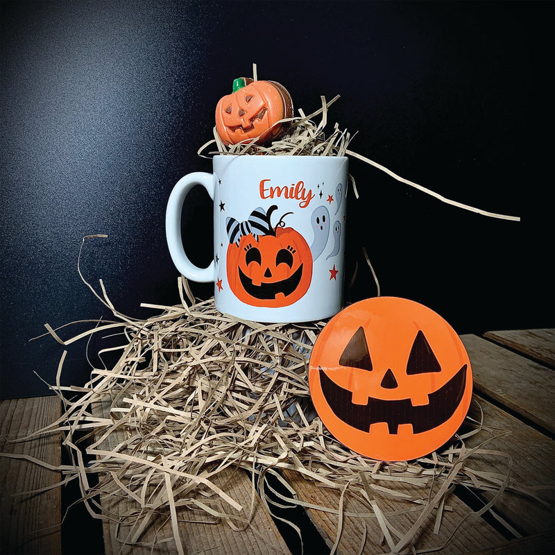 Halloween Mug - Personalised Pumpkin Mug & Coaster Set