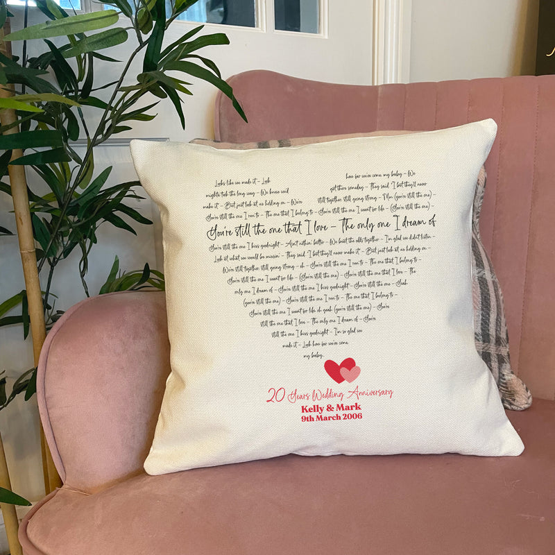 Personalised Heart of Words Cushion Cover (Song Lyrics + Custom Text)