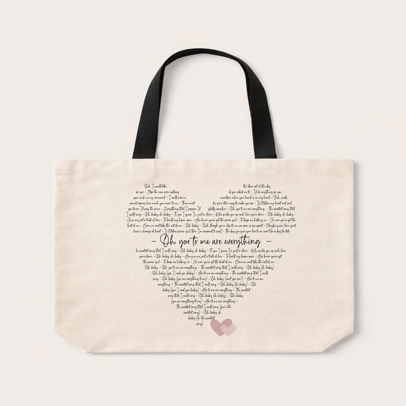 Custom Song Lyrics Heart Tote Bag | Personalised Anniversary Music Gift