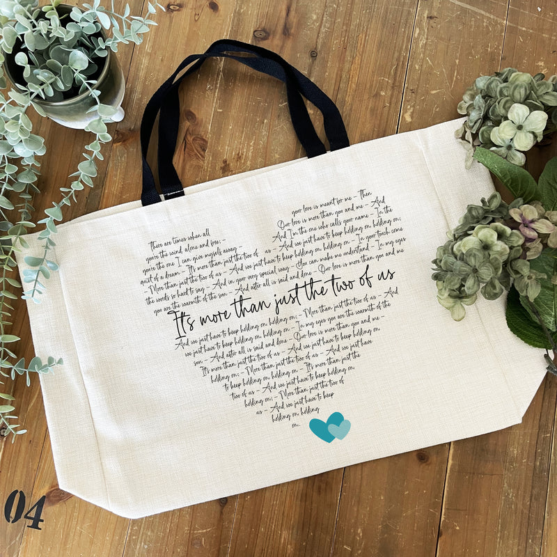 Custom Song Lyrics Heart Tote Bag | Personalised Anniversary Music Gift