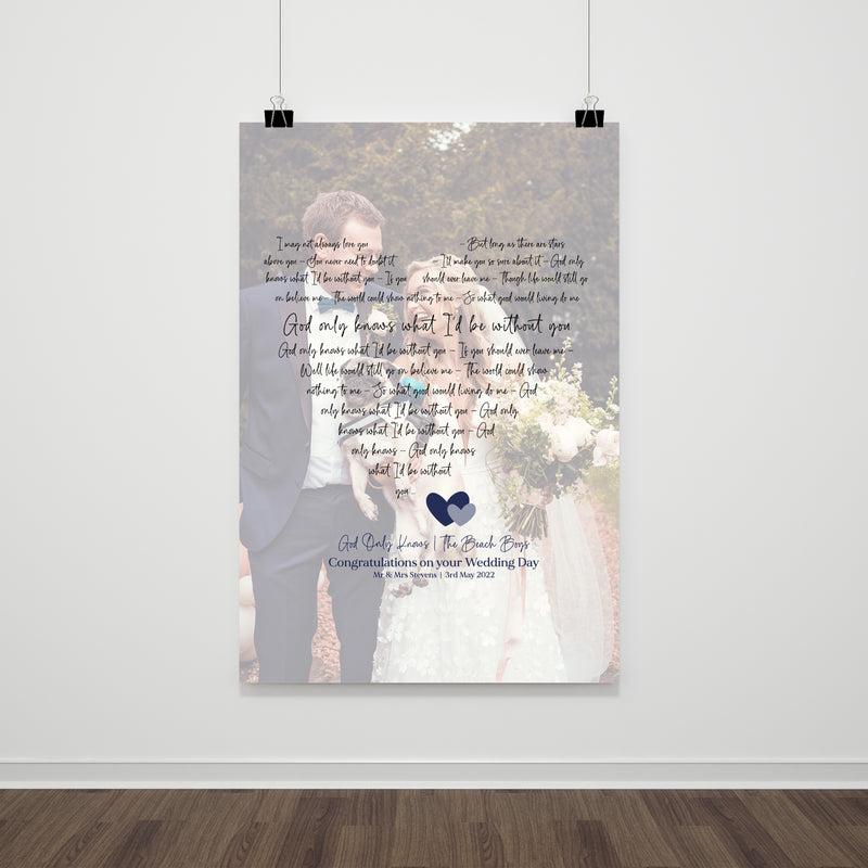Personalised Wedding Photo Song Lyrics Print – Elegant Script Wall Art