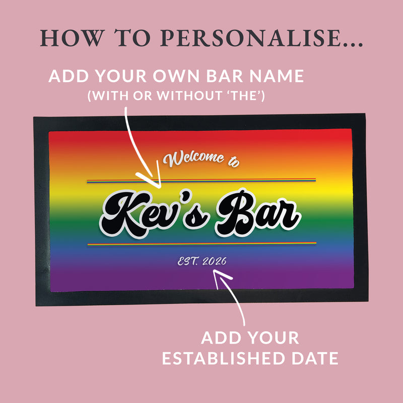 Personalised Pride Rainbow Bar Mat