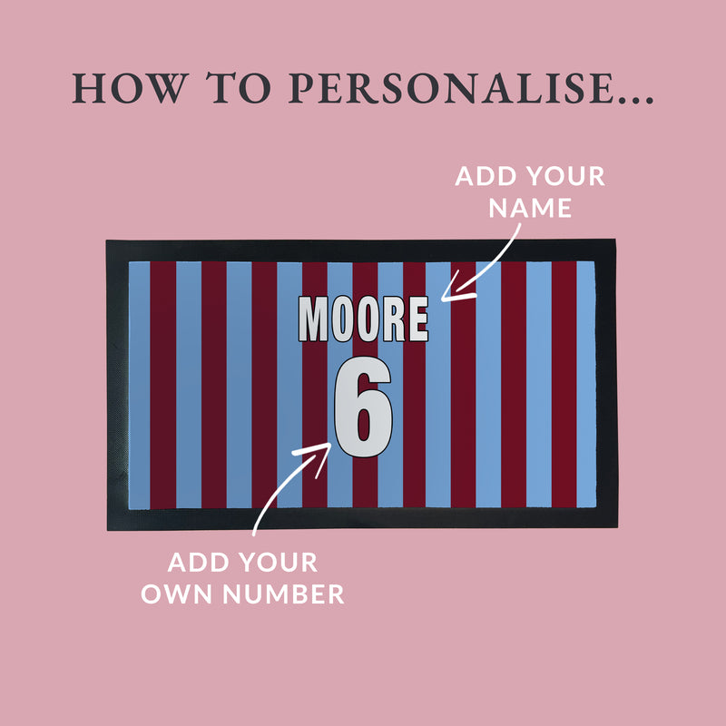 Personalised Claret & Blue Football Shirt Bar Mat