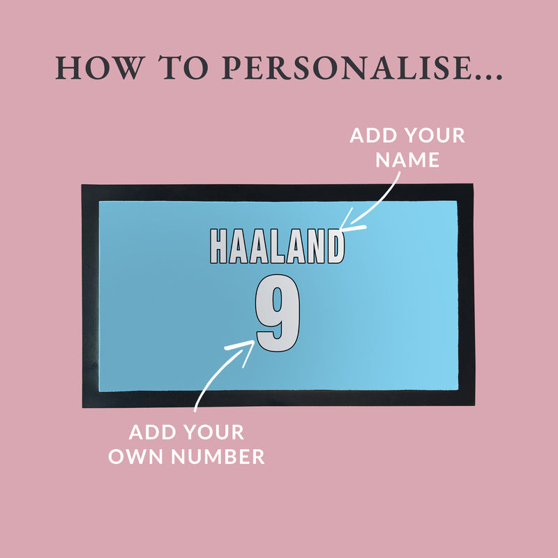 Personalised Sky Blue Football Shirt Bar Mat