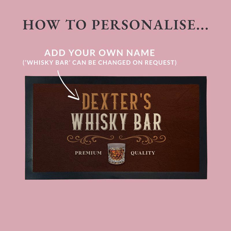 Personalised Whiskey Bar Mat Custom Name Bar Runner for Home Bar, Man Cave, Bourbon or Scotch Lover Gift