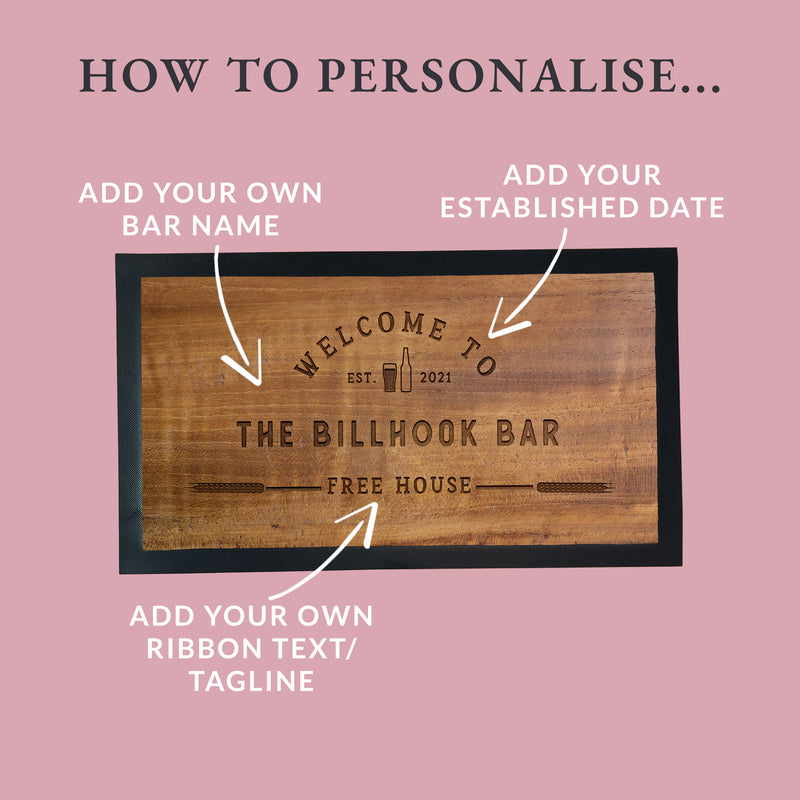 Personalised Rustic Home Bar Mat – Wood Effect Bar Runner