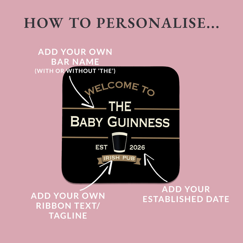Personalised Baby Guinness Coasters – Irish Pub Style – Set of 4