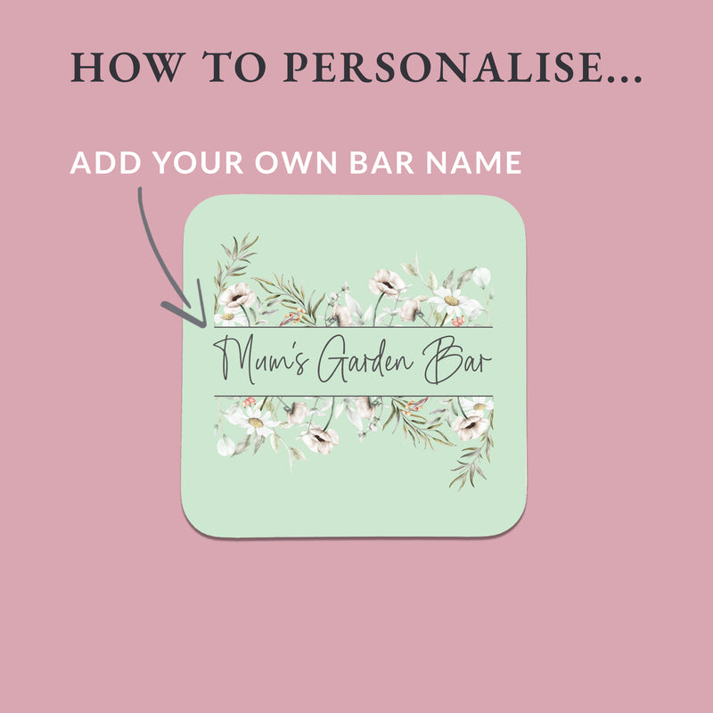 Personalised Garden Bar Coasters – Floral Home Bar Design – Set of 4