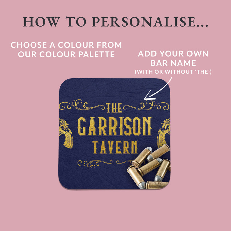 Personalised Peaky Blinders Style Bar Coasters – The Garrison Tavern – Set of 4