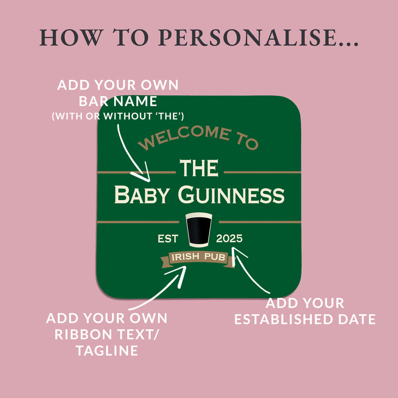 Personalised Irish Pub Coasters – Home Bar Gift Set of 4