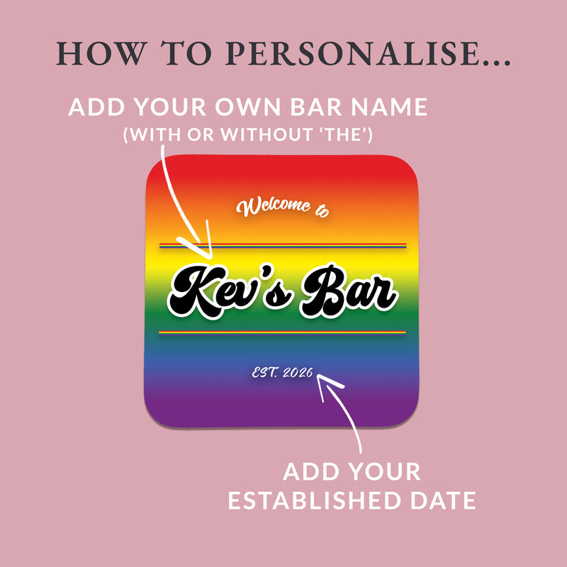 Personalised Pride Bar Coasters – Rainbow Home Bar Set of 4