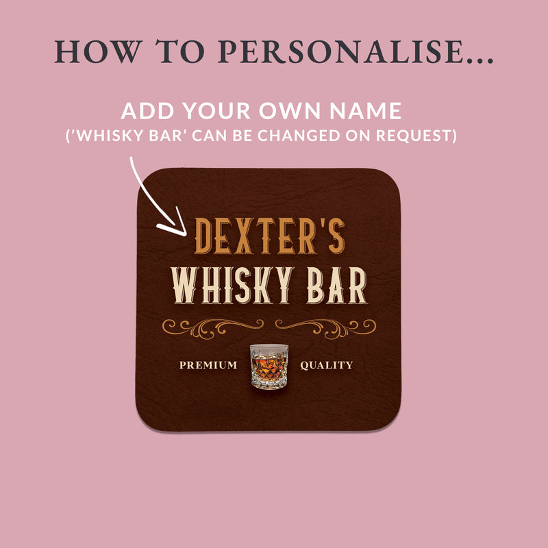 Personalised Whisky Coasters – Custom Whisky Bar Design – Set of 4