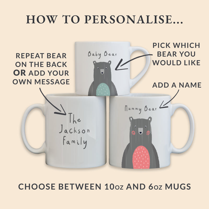 Personalised Bear Family Mug Set – Mum Dad & Baby Matching Mugs
