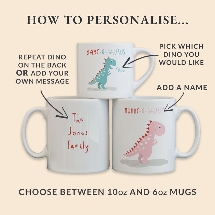 Dinosaur themed Babyccino and Hot Chocolate Personalised Family Mugs