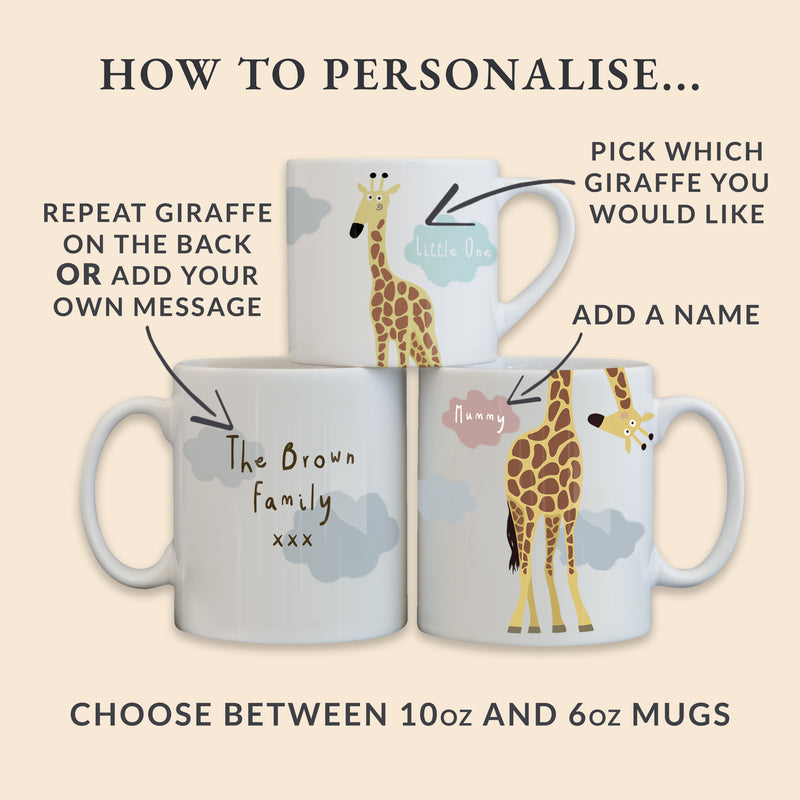Giraffe Family Mug Set with Mini and Large Mugs Personalised