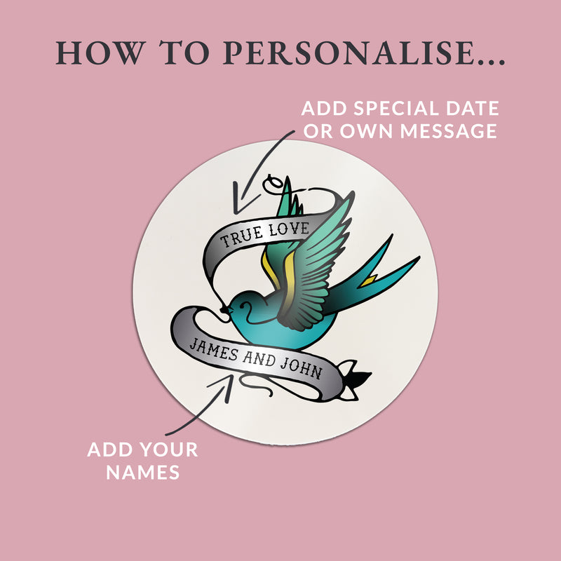 Personalised Swallow Tattoo Coasters – Wedding & Anniversary Gift Set of 4