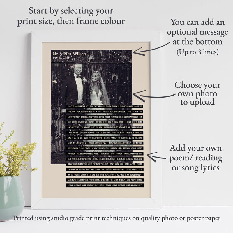Personalised First Dance Song Print with Photo Modern Contemporary Style
