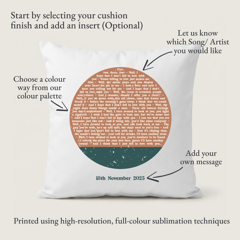 Personalised Song Lyrics Circle Cushion – Custom Date Music Gift