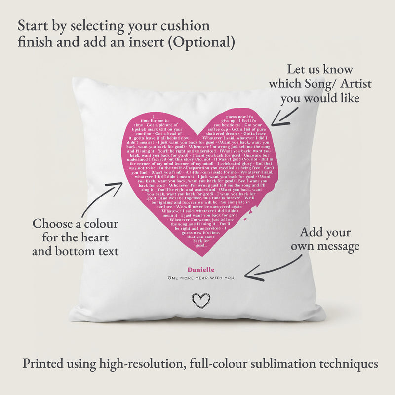 Personalised Abstract Heart Song Lyrics Cushion – Custom Names Romantic Gift